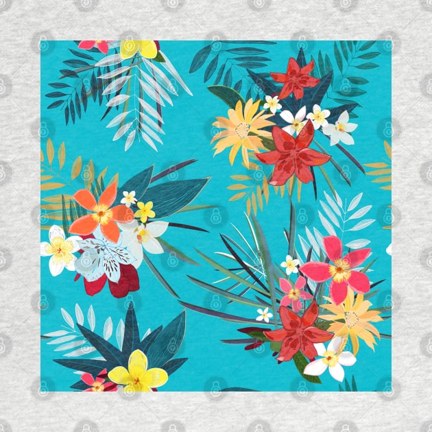 Frangipani lily palm turquoise by GULSENGUNEL